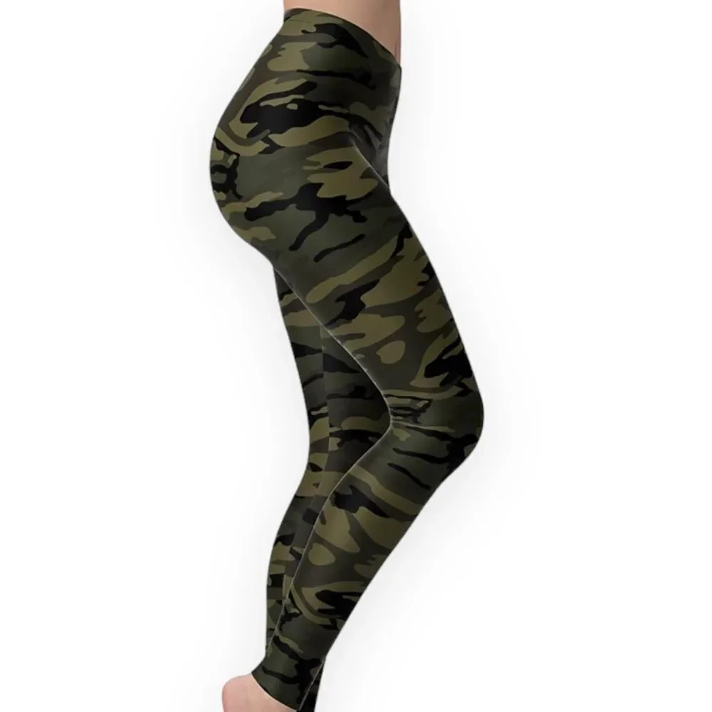 Khaki Green Mid Rise Military Leggings Pants NEW